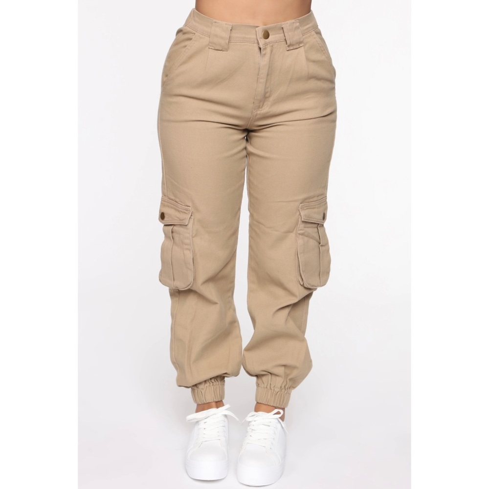 FashionNova Leslie Cargo Khaki Joggers